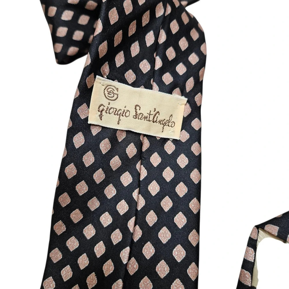 Giorgio Sant Angelo‎ Necktie Black with Bronze Geometric Squares All Silk